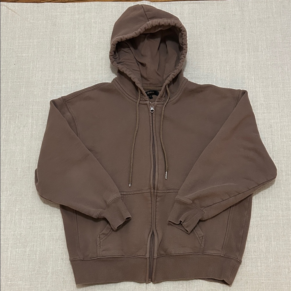 Quince Hoodie Women’s XS Taupe Organic Cotton Zip Up Super Soft